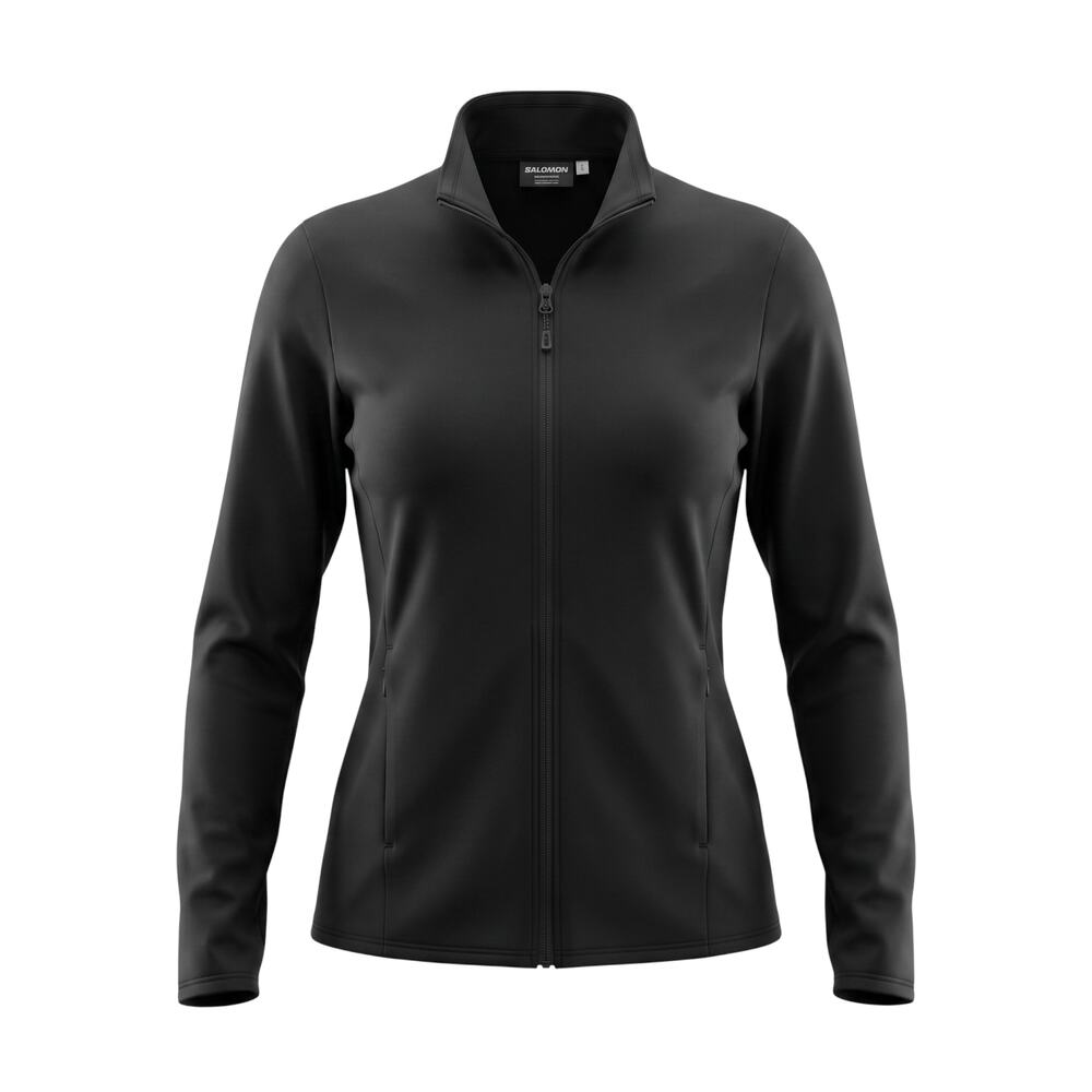 Salomon black zip-up jacket with stand collar, long sleeves, zip hand pockets, a